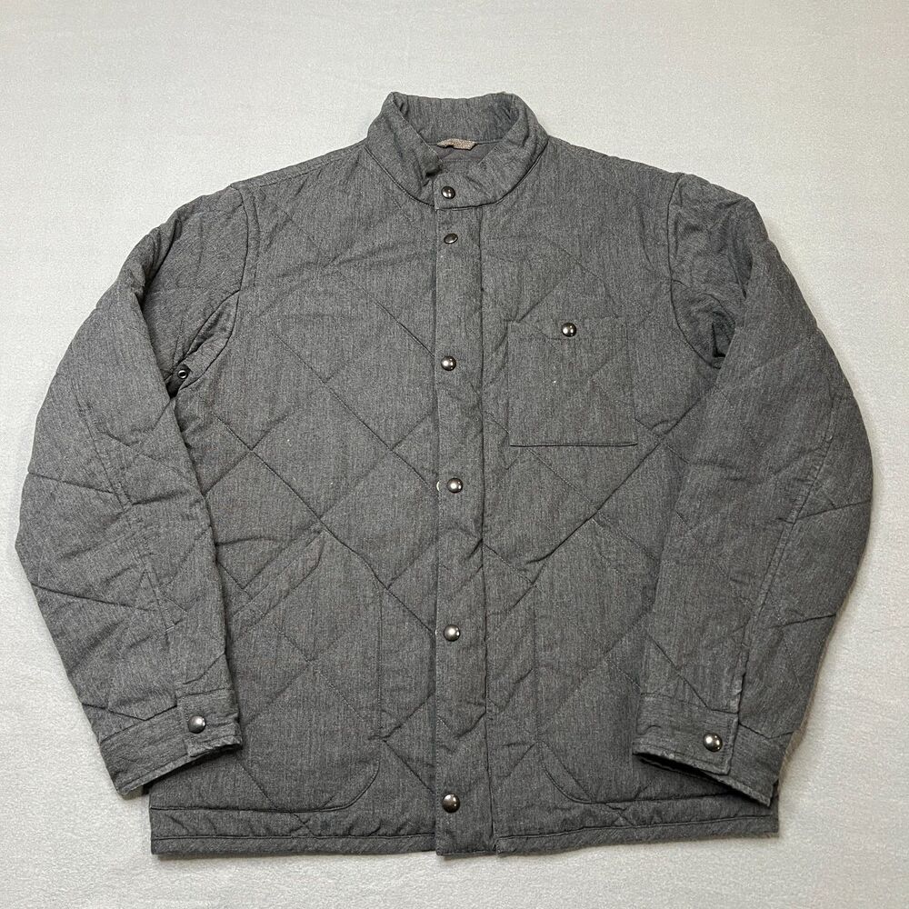 J.Crew Sussex Quilted Jacket Mens L Charcoal Gray Primaloft Insulated Snap Front